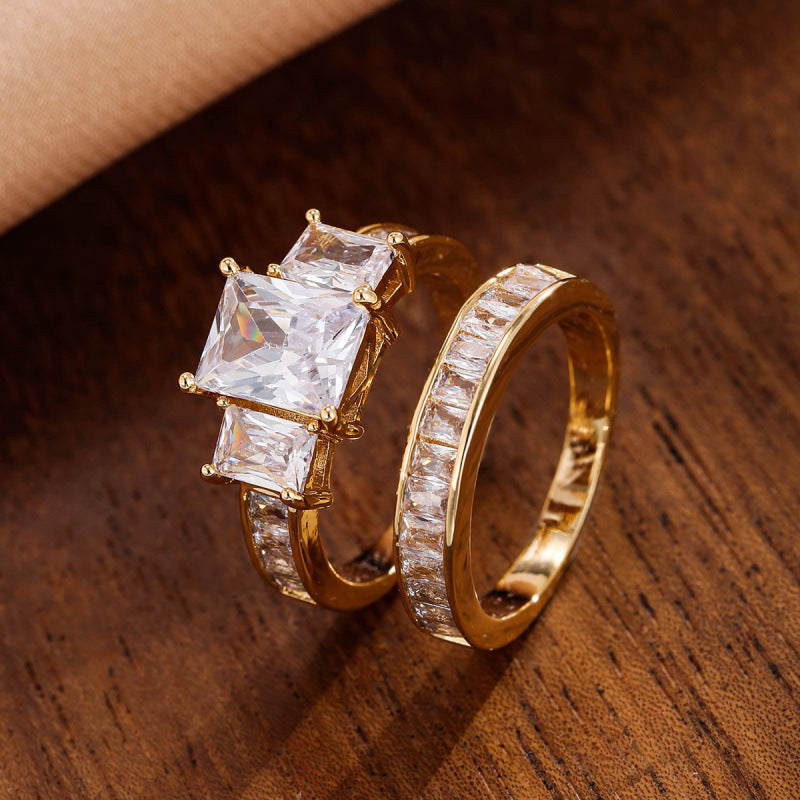 Geometric Copper Ring For Women In Simple Style With Golden Electroplated Finish