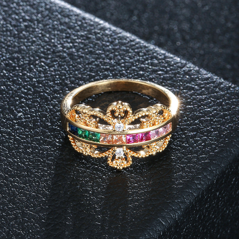 Women’s Crown Ring In Electroplated Copper With Zircon Inlay, Available In Colour