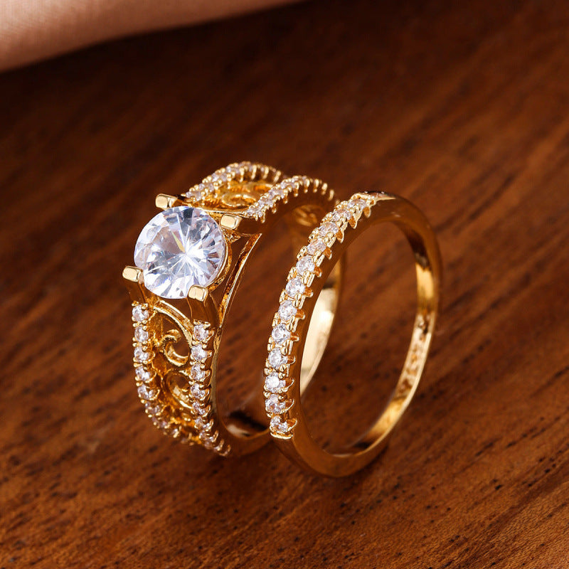Geometric Simple Style Couple Rings In Copper With Golden Electroplated Finish
