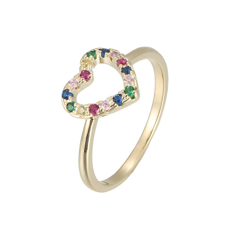 Heart Shape Ring For Women In Simple Style, Copper Material With Electroplated Gold Plating And Zircon Inlay