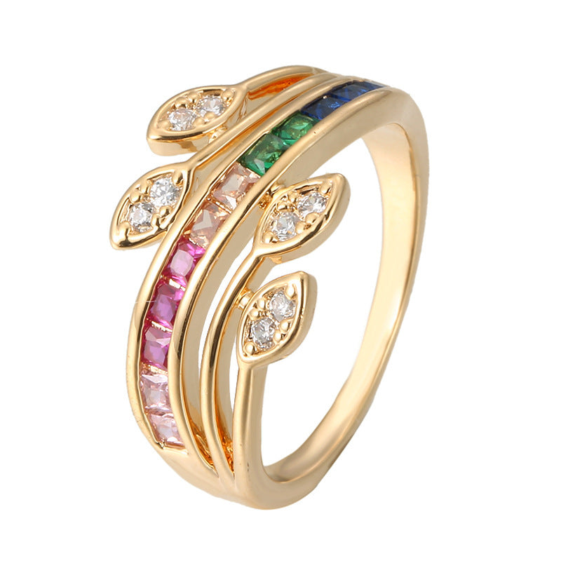 Rainbow Electroplated Copper Ring For Women Featuring Zircon Inlay