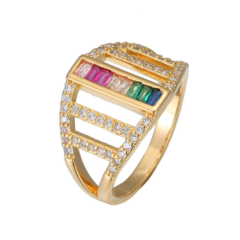 Sweet Square Ring For Women In Electroplated Copper With Zircon Inlay