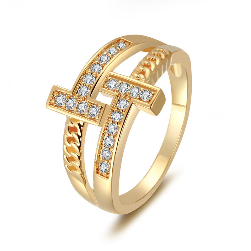 Geometric Copper Rings For Women In Simple Style With Electroplated Gold Plating, Available In White