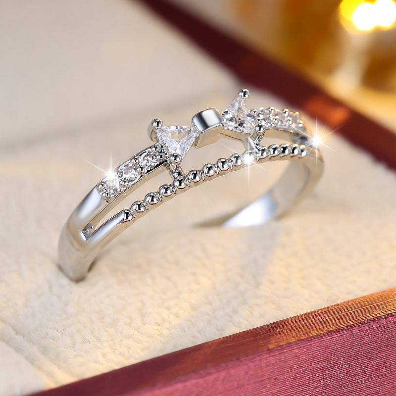 Elegant Women’s Copper Bow Tie Ring With Zircon Inlay In Gold