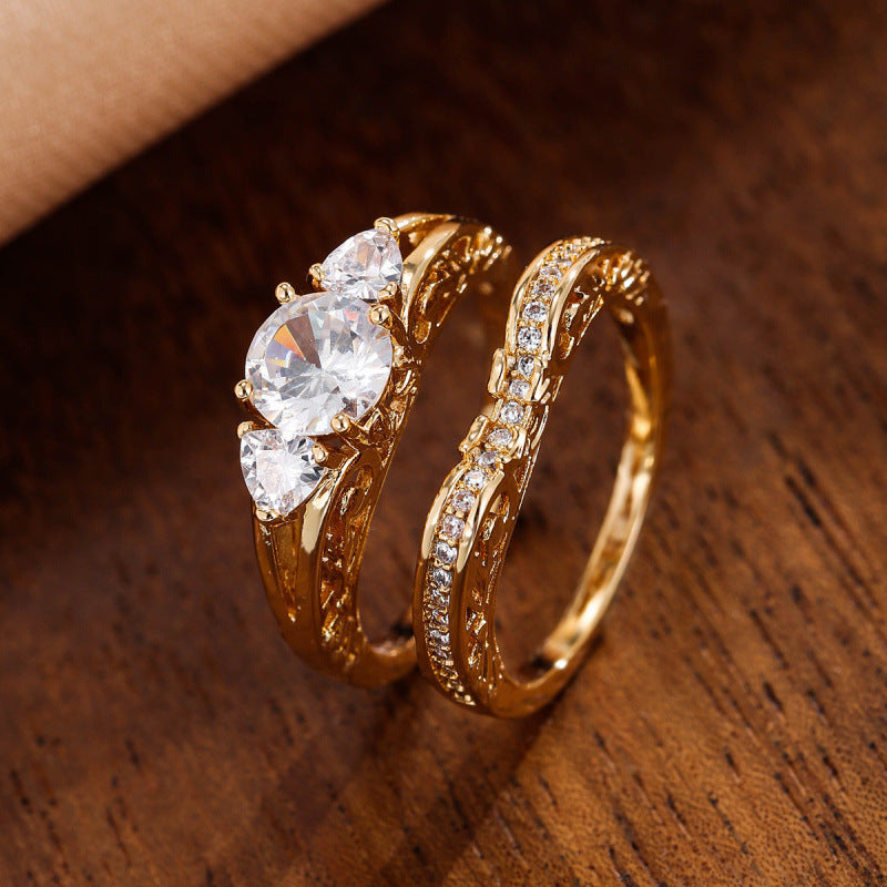 Simple Style Tree Rings For Women Featuring Electroplated Gold And Silver Plated Copper With Zircon Inlay