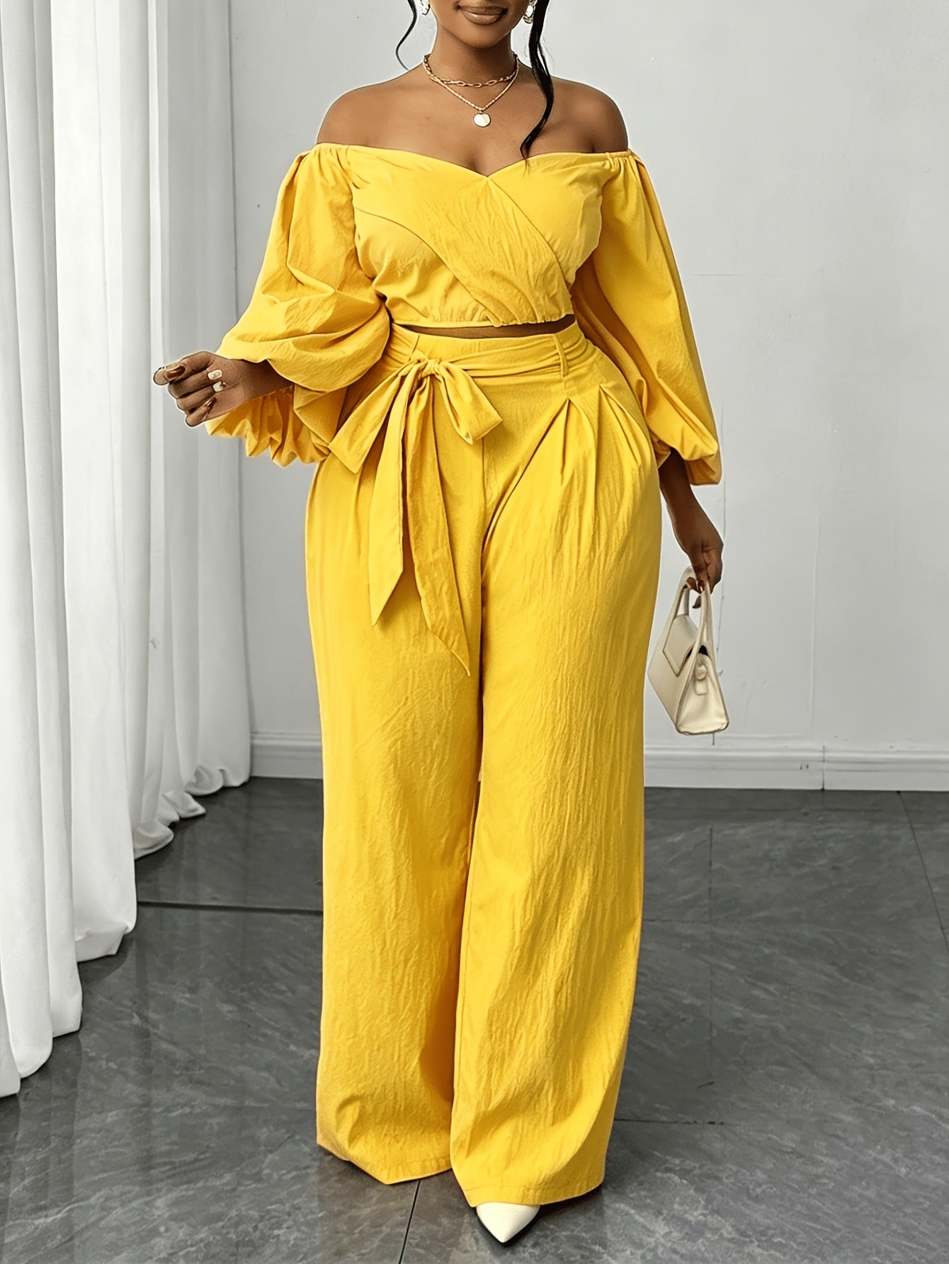 Solid Color Nylon Straight Pants Pant Co-ord Set For Women In Simple Style With Tie Closure And Straps