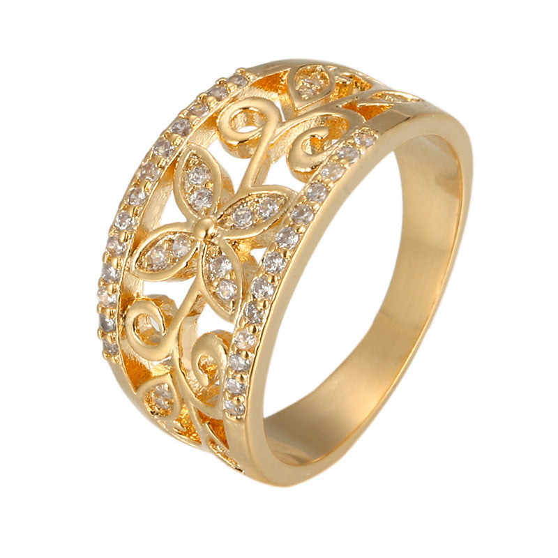 Sweet Butterfly Ring For Women With Bezel Setting, Electroplated Copper And Zircon Inlay