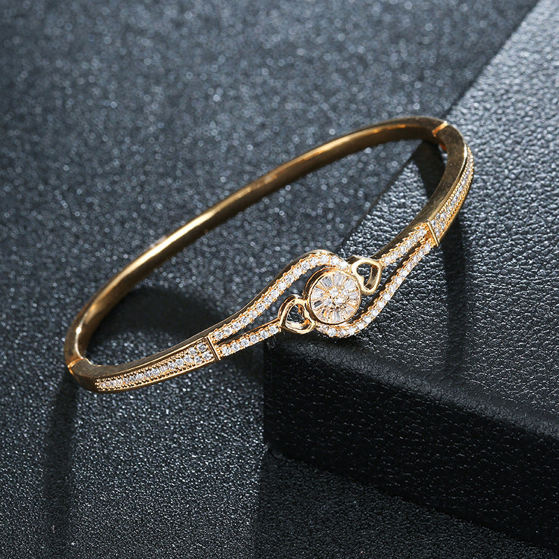 Heart Shape Bangle For Women In , Copper With 18K Real Gold Plated Electroplated Finish And Rhinestone Inlay