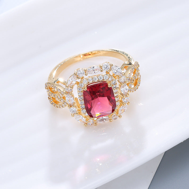 Geometric Rings For Women With Bezel Setting, Electroplated Copper Material Featuring Zircon Inlay