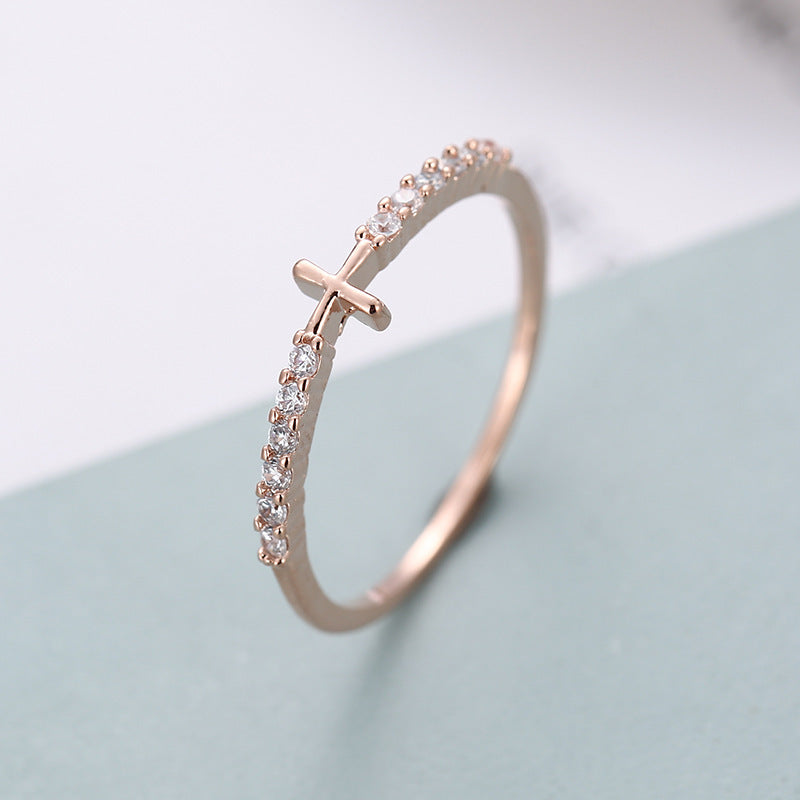 Simple Style Geometric Rings For Women In Electroplated Copper With Zircon Inlay
