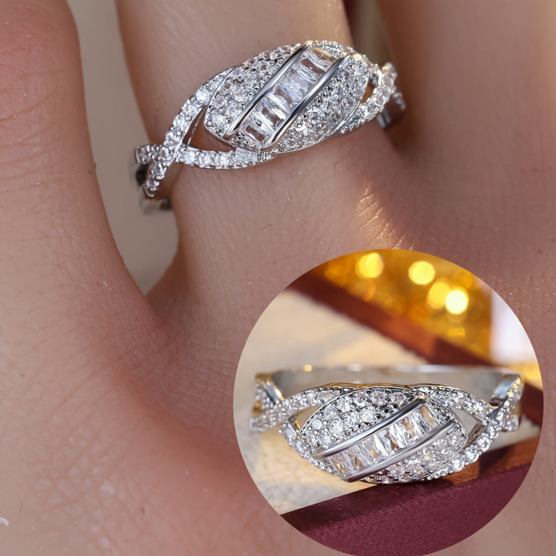 Geometric Open Rings For Women In Gold Electroplated Copper With Zircon Inlay
