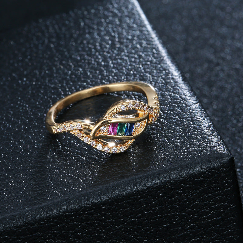 Rainbow Electroplated Copper Ring For Women Featuring Zircon Inlay