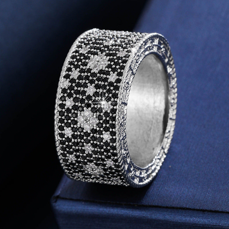 Vintage Style Geometric Wide Band Ring For Women In Copper With Zircon Inlay, Available In Gold