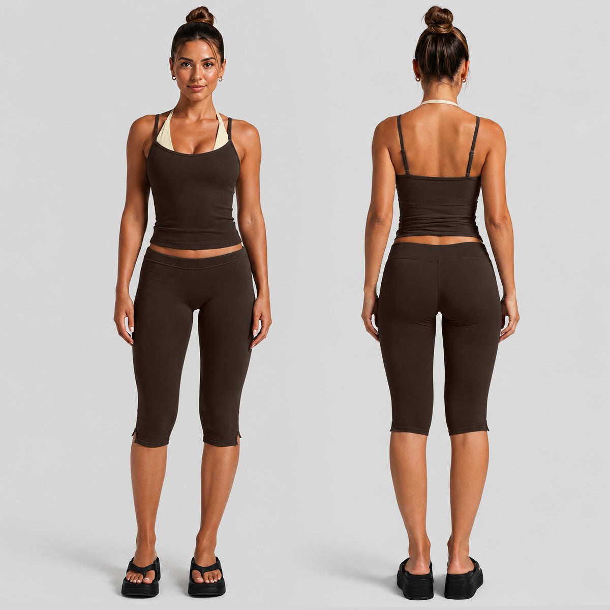 Color Block Sport Yoga Jumpsuit For Women Featuring Backless Design And Stretchy Nylon Fabric, Calf-Length Pants