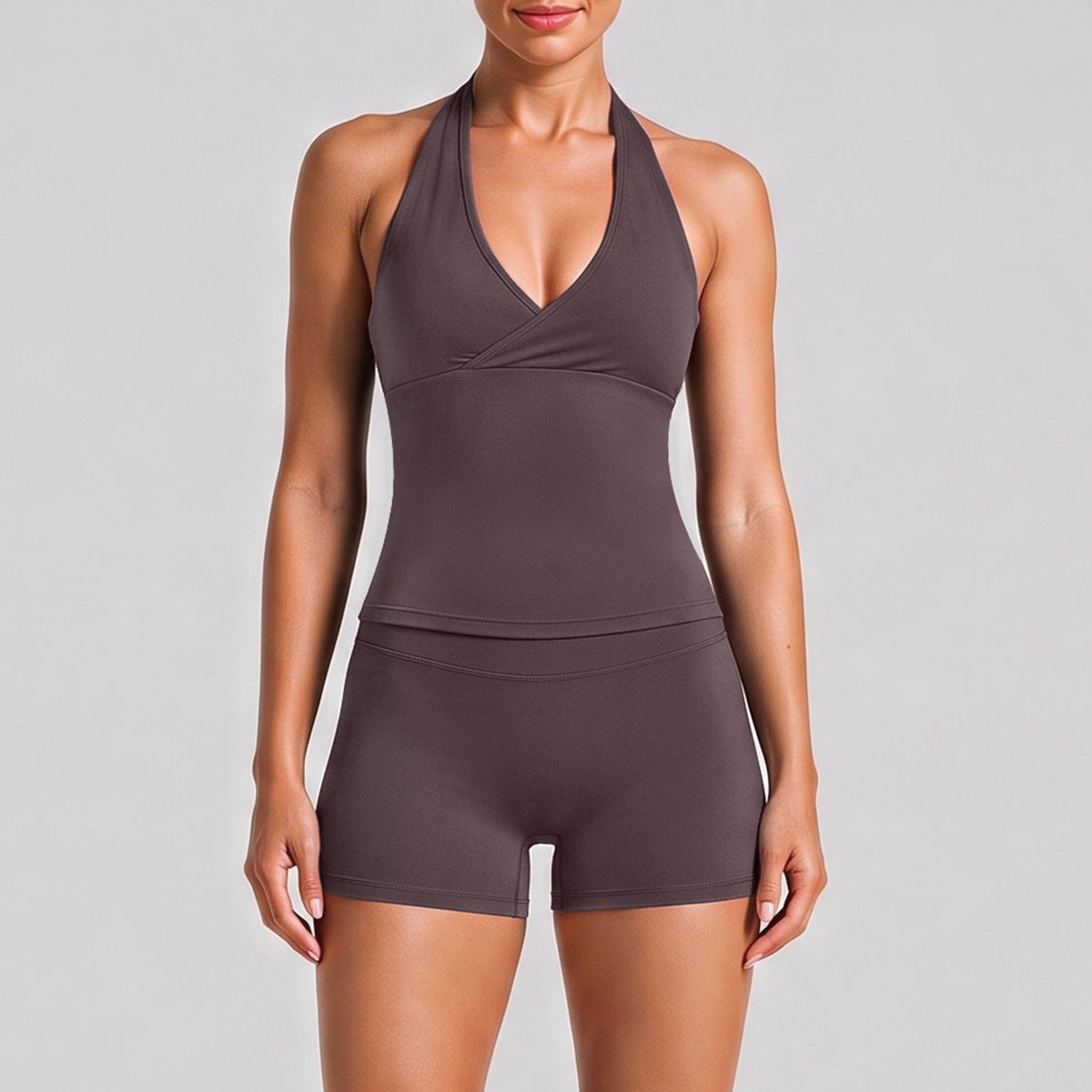 Fitness Running Shorts For Women In High Elasticity Nylon Fabric With Backless Design And Sleeveless Style