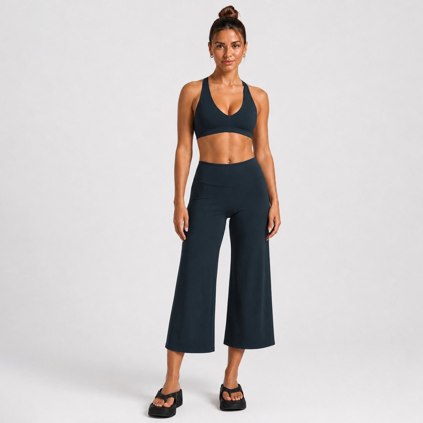 Sporty Calf-Length Yoga Jumpsuit For Women In High Elasticity Nylon Fabric Featuring Criss Cross Design And Sleeveless Style