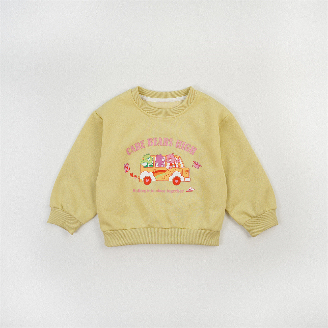Cute Cartoon Children's Sweatshirt For Girls In Natural Pink, Cotton Blends Fabric With Printing, Pullover Style