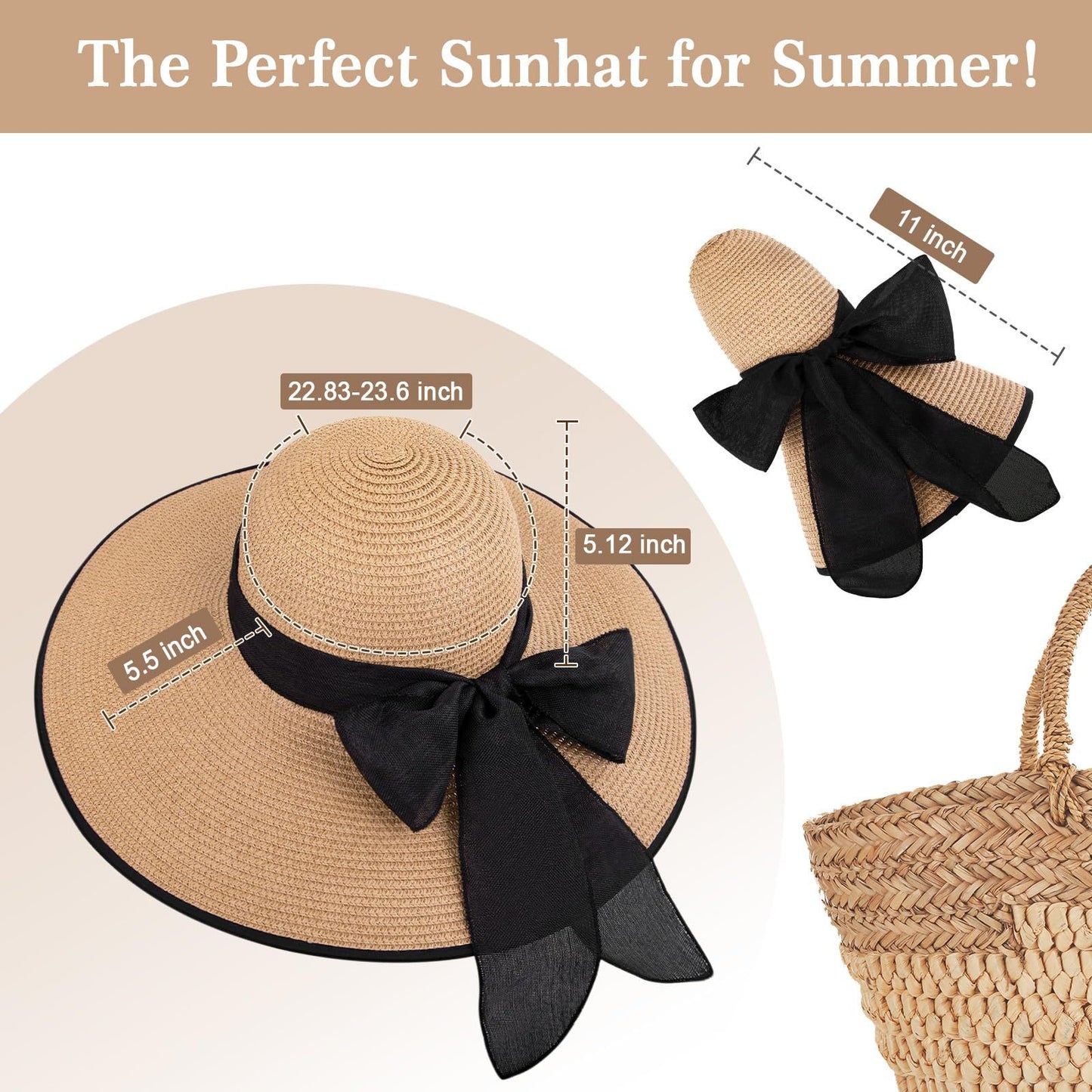 Women's Wide Brim Straw Hat With UV Protection, Vacation Style Featuring Braid Craftsmanship