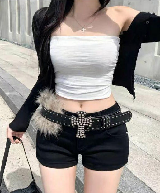 Rock Style Cross Belt With Snap Buckle In Frosted PU Leather Featuring Durable Alloy Buckle