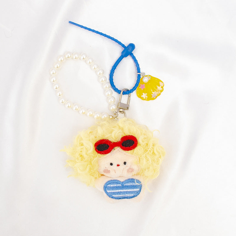 Sweet Plush Pearl Bag Pendant With Shell Inlay, Charming Accessory For Bags