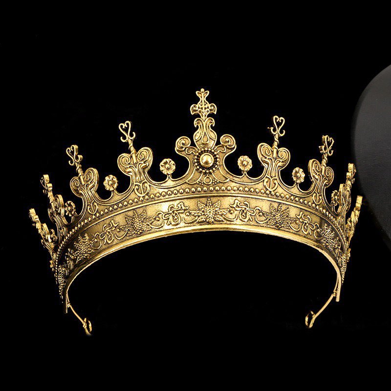 Baroque Style Crown Hair Accessory In Gold Alloy, Unisex, Perfect For Wedding Season