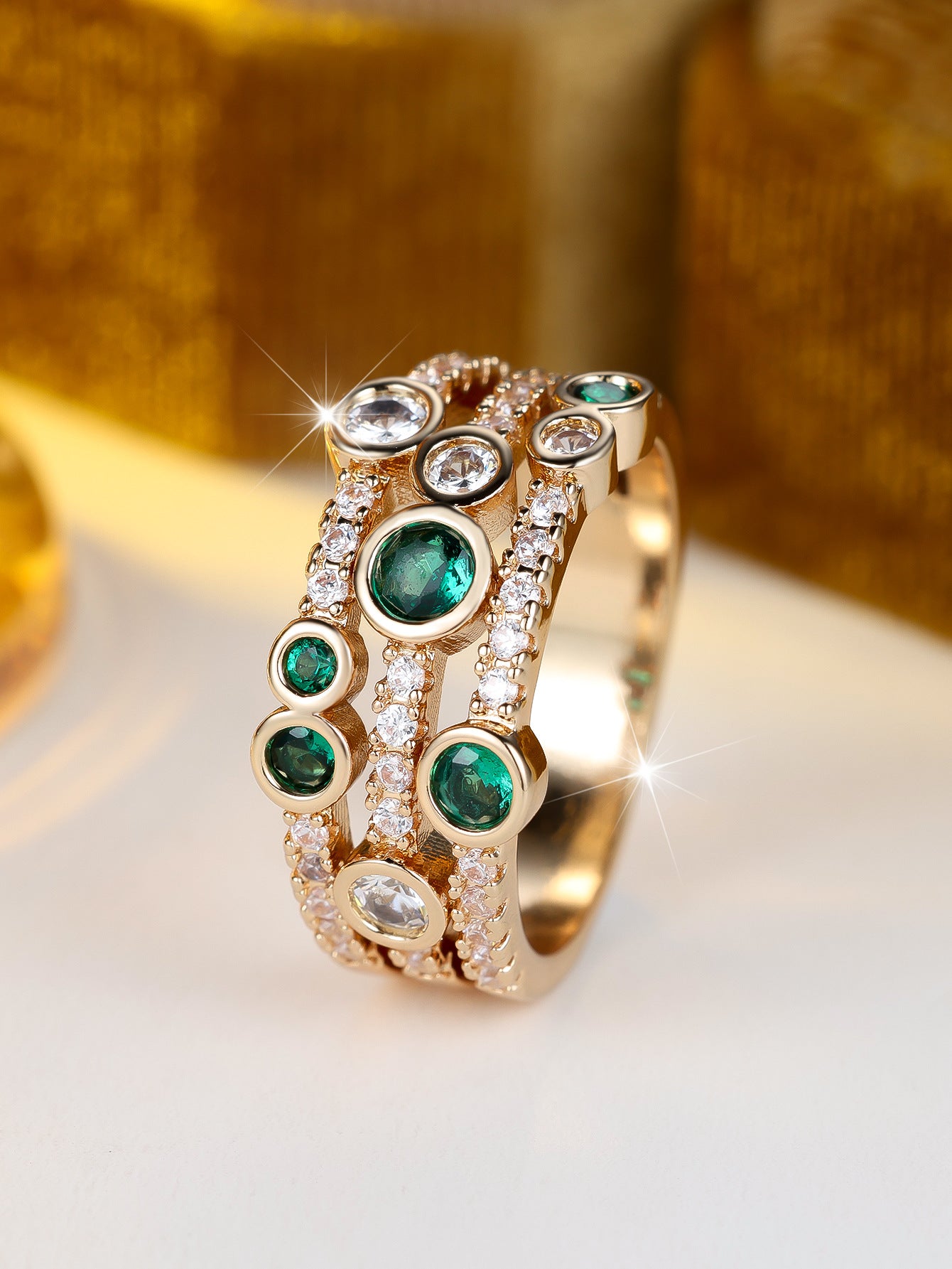Women’s Bubble Ring In Gold Electroplated Copper With Zircon Inlay