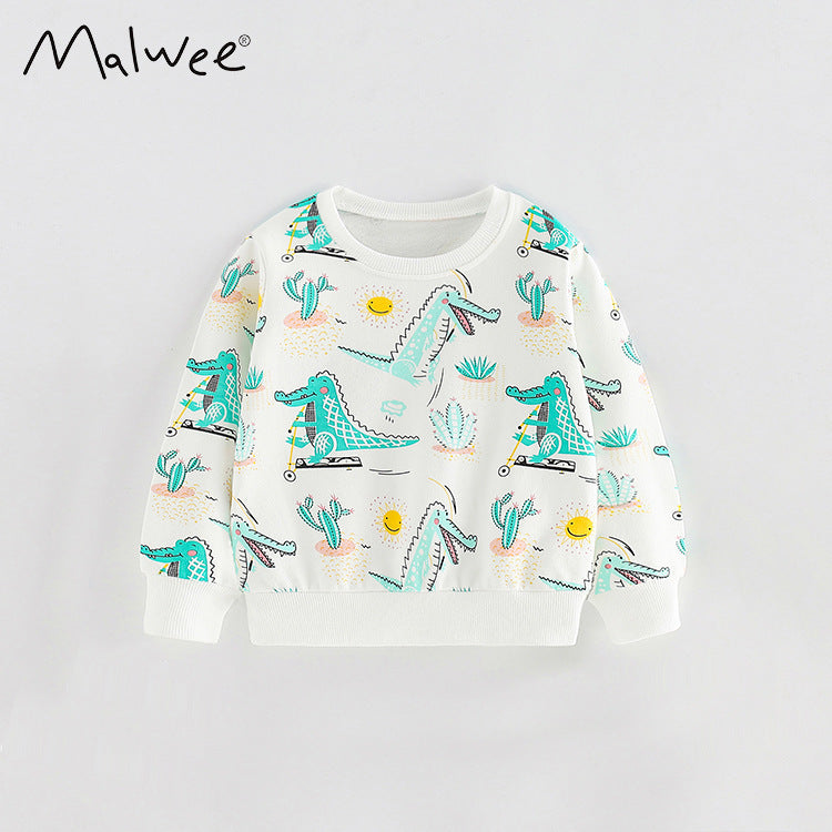 Girl's Cotton Letter Pattern Pullover Sweatshirt With Collarless Neck And Long Sleeves For Toddlers