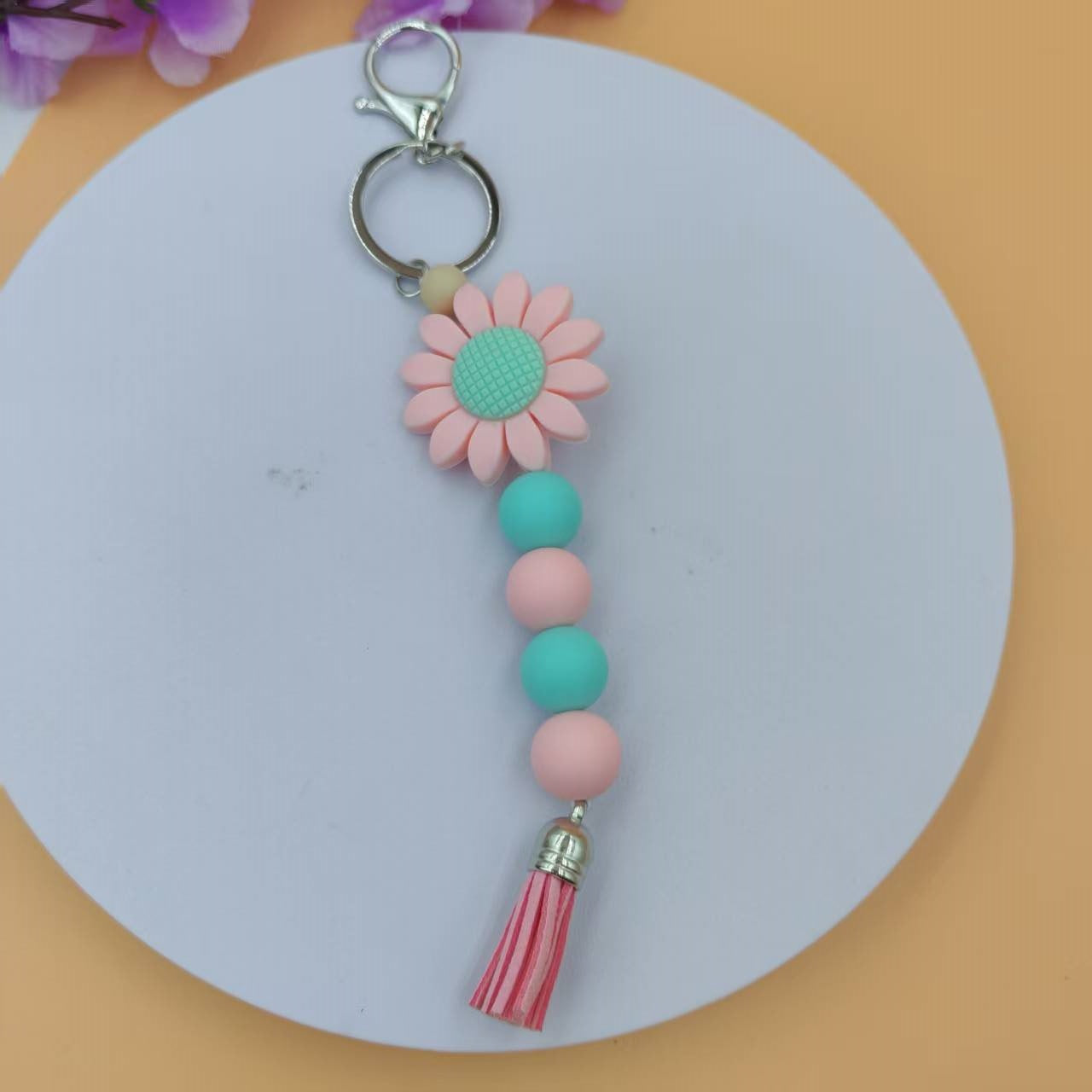 Blue Sunflower New Year Key Chain With Silica Gel Bag Charm Accessory