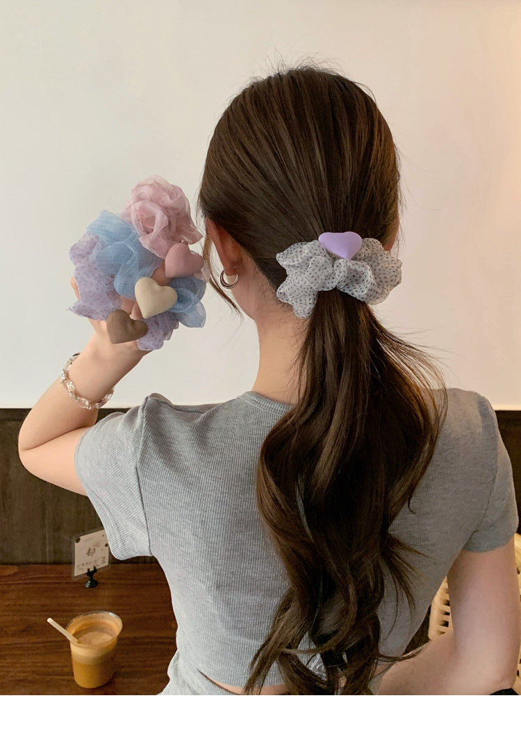 Heart Shape Scrunchie Hair Accessory In White Organza, Perfect For Spring