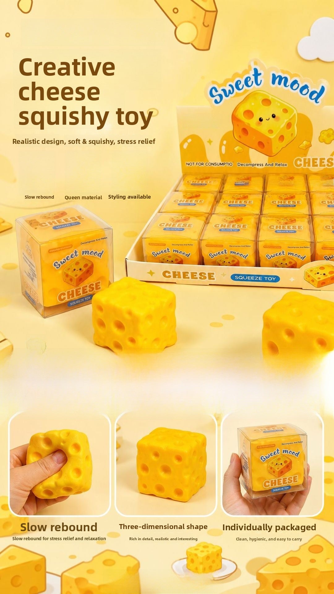 Square Squishy Toy Made Of TPR Material Featuring Novelty Style Slow Rebound For Stress Relief