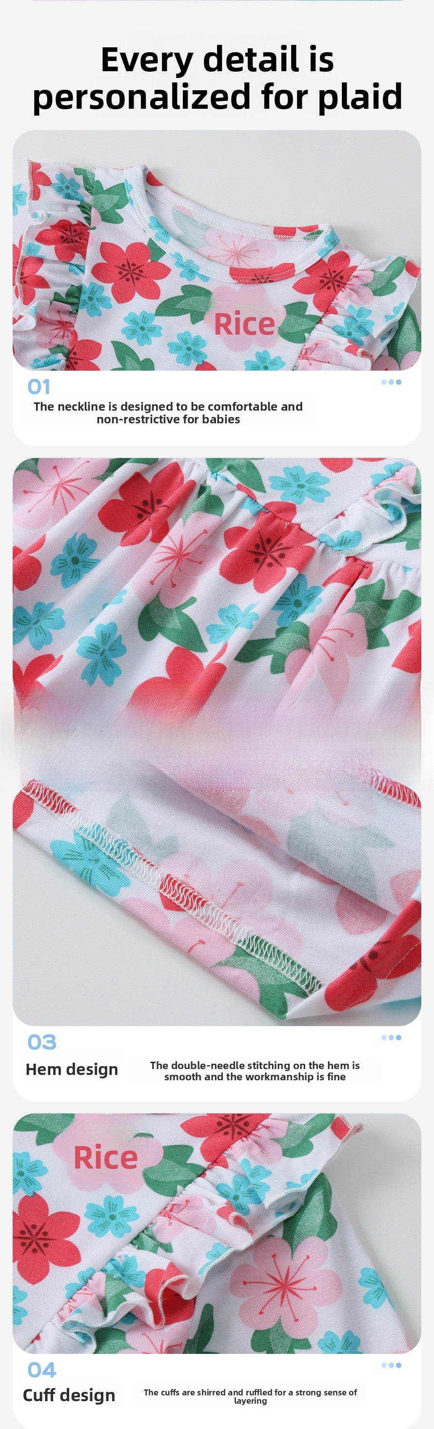 British Style Girls' Cotton Dress With Flowers Pattern Featuring Printing Craft In Multicolor And Long Sleeve