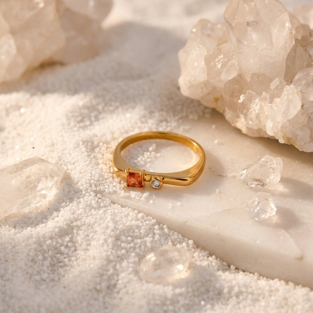Geometric Electroplated Rings For Women In 304 Stainless Steel With 18K Real Gold PVD Coating And Zircon Inlay