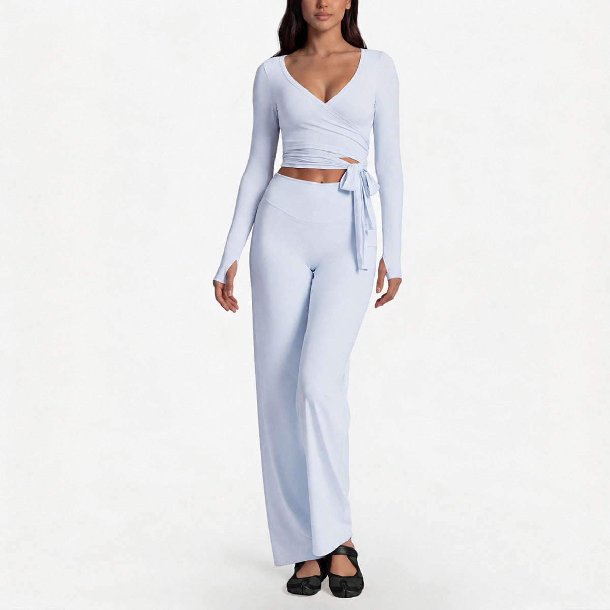 Full Length Sport Yoga Jumpsuit For Women In Stretchy Nylon Fabric Featuring Criss Cross Design With Long Sleeves
