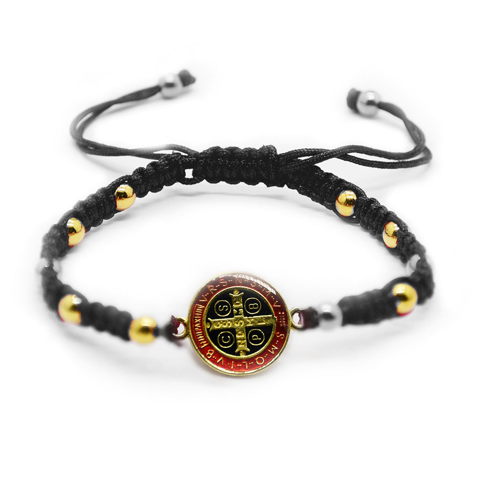 Unisex Red Cross Bracelet Featuring Rope Chain And Alloy Material With Braid Craftsmanship