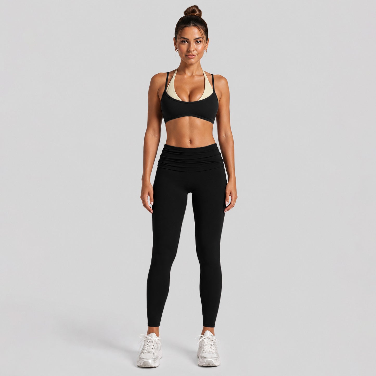 Sport Full Length Running Pants For Women In Stretchy Nylon Fabric Featuring 2 In 1 Craft With Sleeveless Design