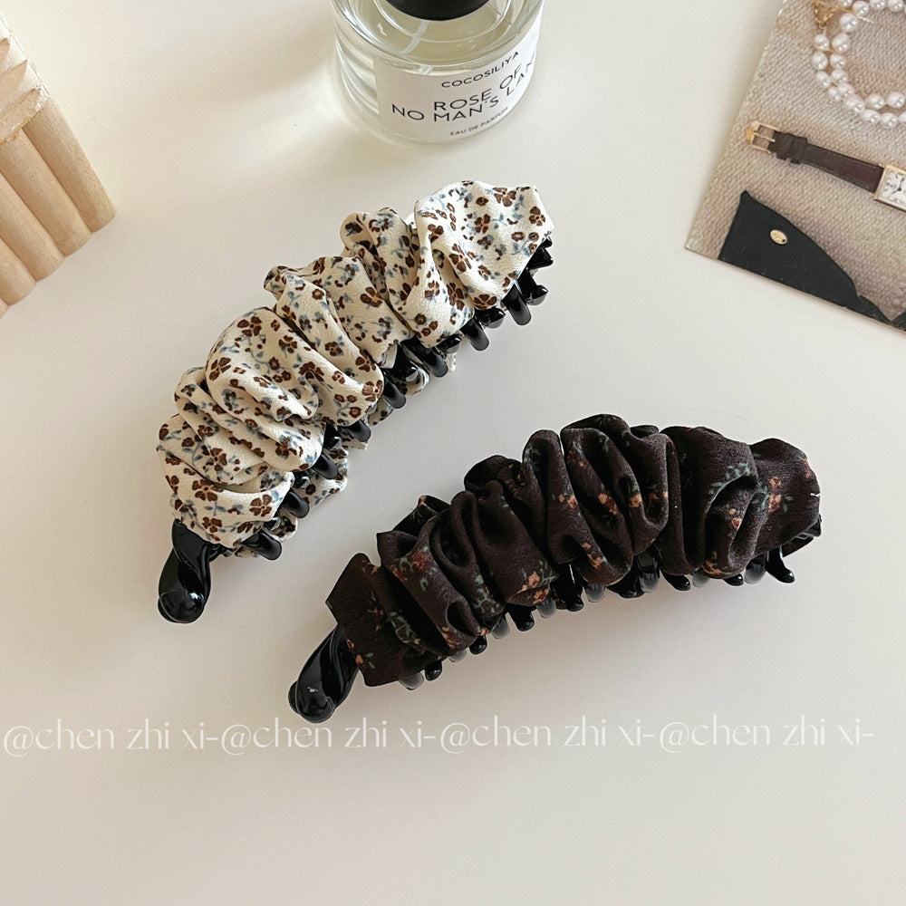Retro Polka Dots Banana Clip Hairpin For Women In Brown, Made With Mixed Materials