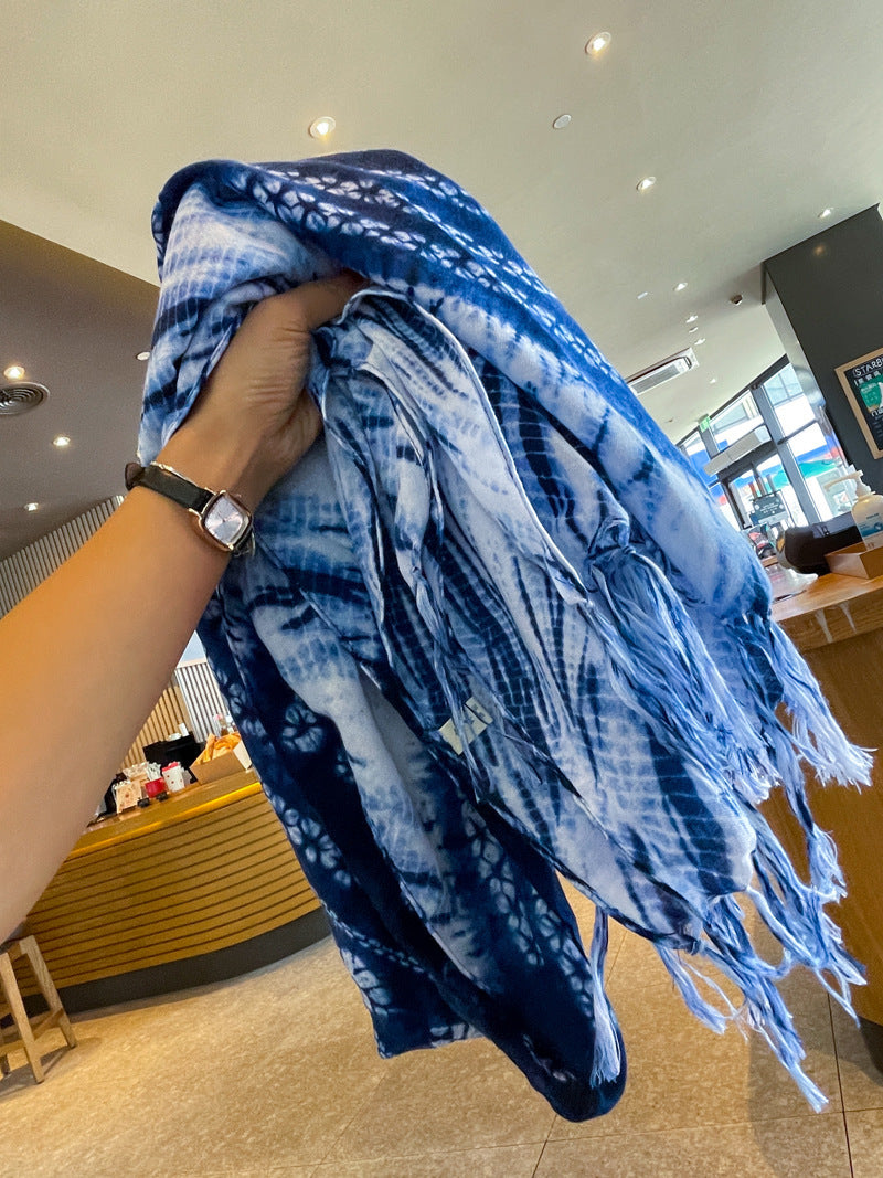 Women’s Tie Dye Cotton And Linen Shawl Scarf In Ombre, Perfect For Spring