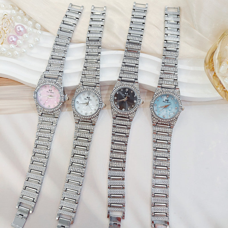 Women's Quartz Watch With Round Dial, Alloy Strap, Single Folding Buckle, And Ordinary Glass Mirror