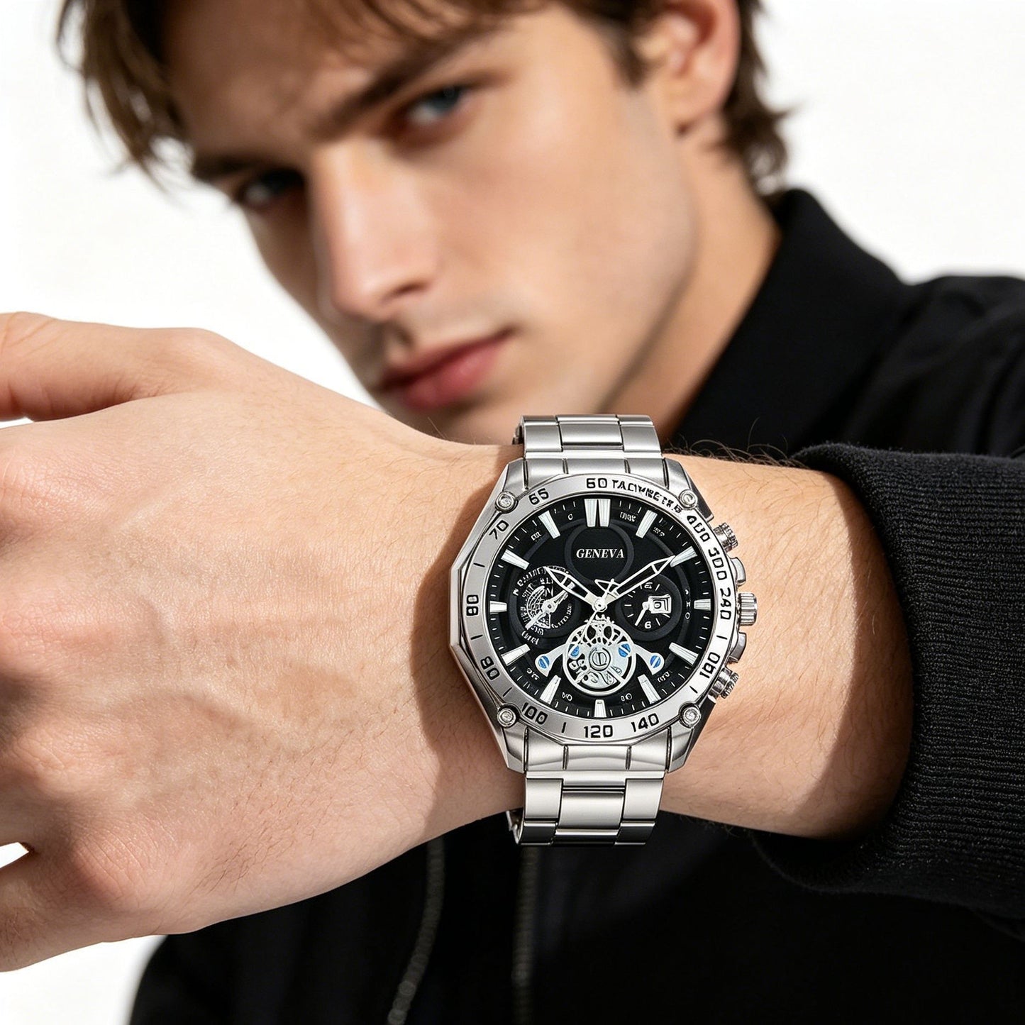 Men's Smartwatch Bundle With Quartz Movement, Round Dial, Alloy Strap, Single Folding Buckle, And Ordinary Glass Mirror
