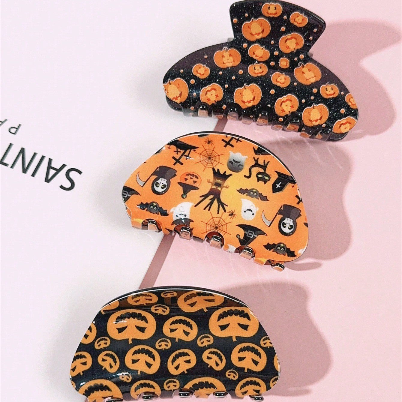 Funny Pumpkin Hair Claws For Women In Yellow Acrylic, Halloween Hairpin Accessory
