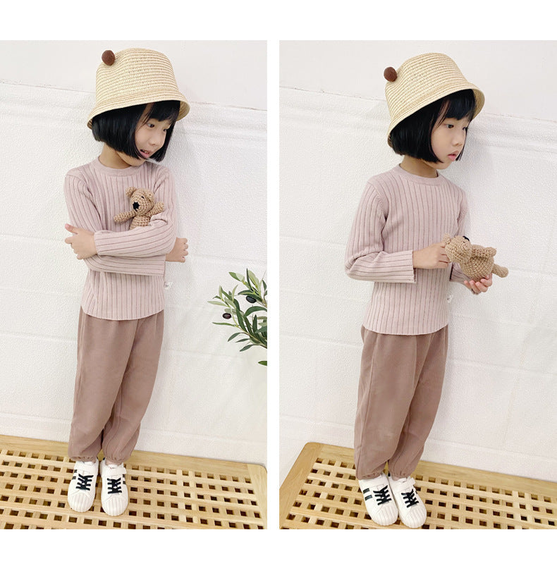 Boy's Solid Color Simple Style Cotton Pullover Sweater In Coffer With Round Neck