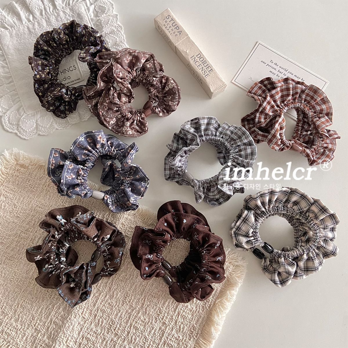 Plaid Scrunchie For Women In Black & White, Summer Cloth Hair Accessory