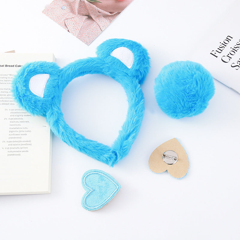 Little Bear Cartoon Style Spa Headband Made Of Cloth, Unisex, Natural Pink, 1 Set