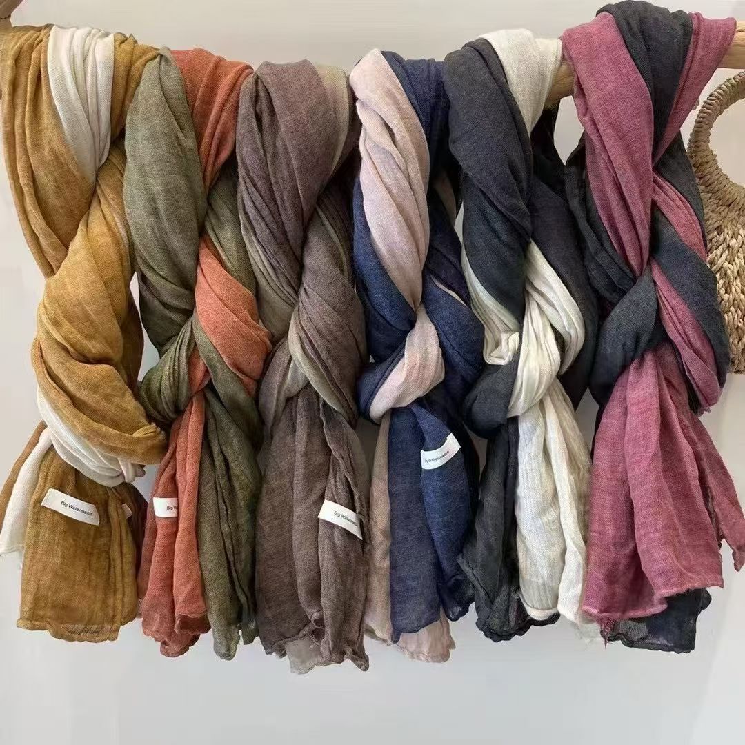 Women’s Color Block Scarf In Coffer Cotton And Linen, Perfect For Autumn & Winter