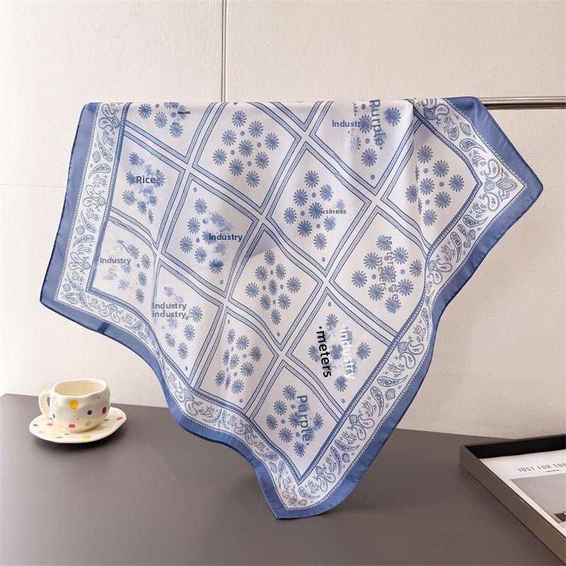 Plaid Polyester Silk Scarf For Women In White, Perfect For Summer Commute