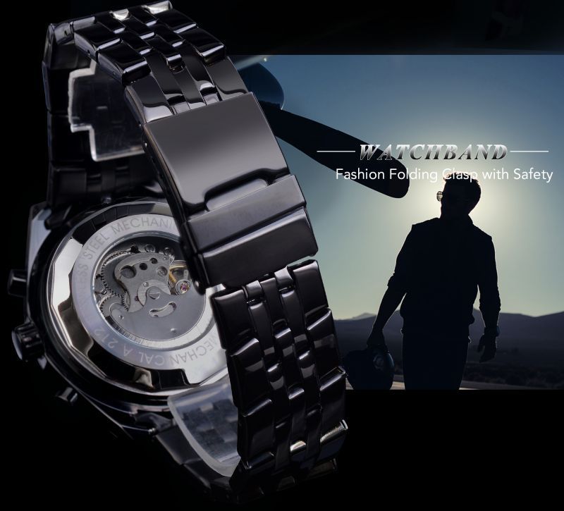 Men's Mechanical Watch With Stainless Steel Strap And Single Folding Buckle Featuring Round Dial And Tempered Glass Mirror