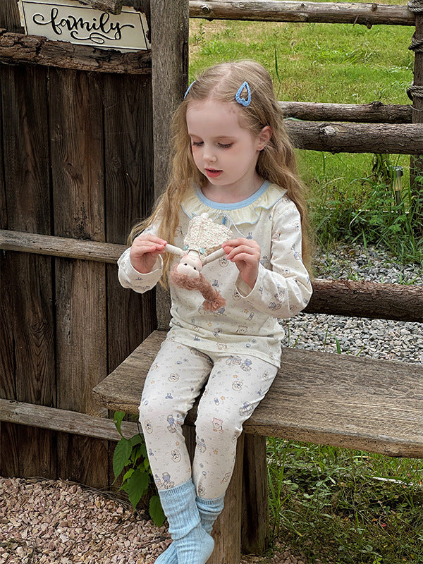 Stripe Pant Co-ord Set In Lycra For Autumn Featuring Round Neck And Long Sleeve, Children's Home Clothes