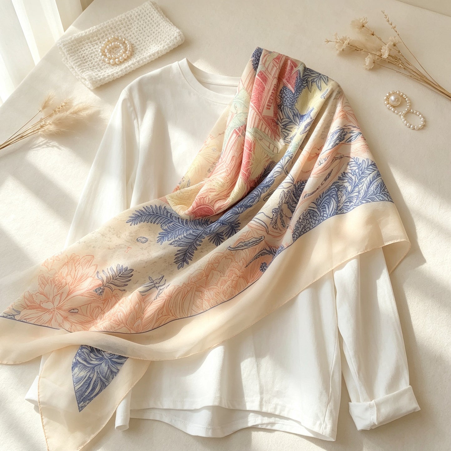Women's Blue & Grey Lattice Polyester Shawl, Perfect For Spring Accessories