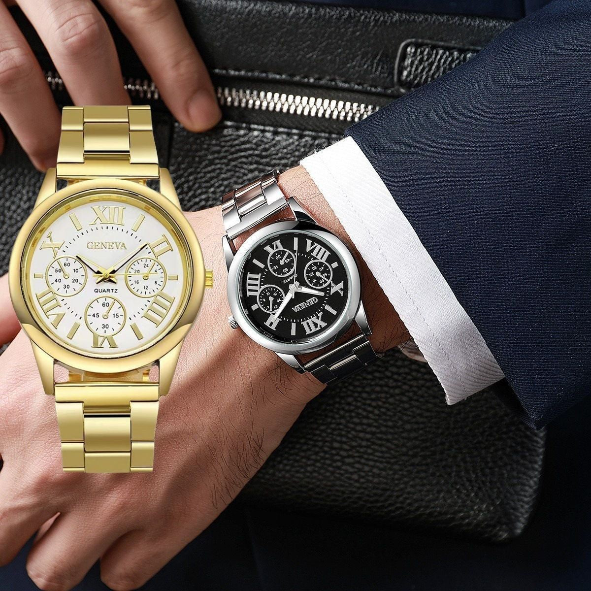 Men's Quartz Watch With Round Dial, Steel Belt Strap, Single Folding Buckle, And Ordinary Glass Mirror