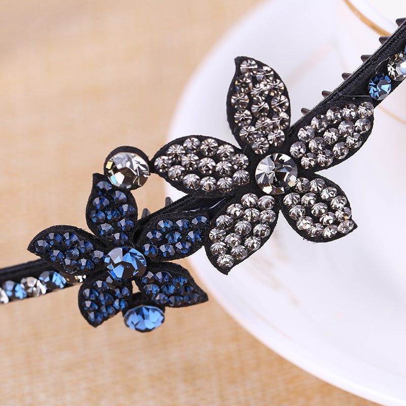 Modern Style Flowers Jewelry Headband For Women With Rhinestones In Natural Pink